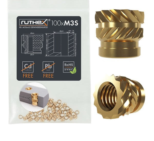 Ruthex M3 Short threaded insert – Rx-M3Sx4.0 - 100 pcs