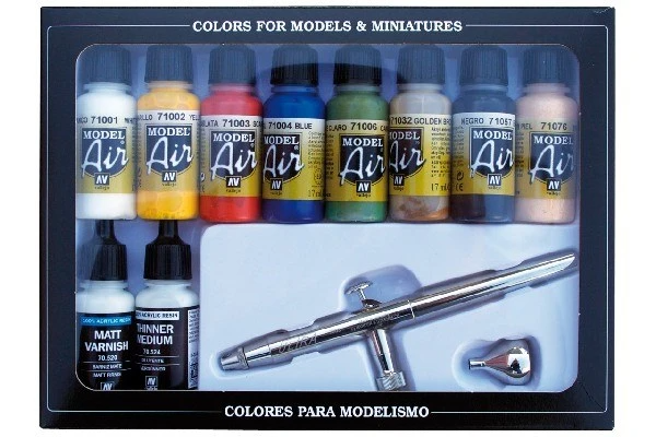Vallejo Airbrush set with Basics Colors 10x17ml