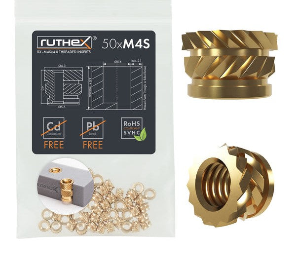 Ruthex M4 Short threaded insert – Rx-M4Sx4.0 - 50 pcs